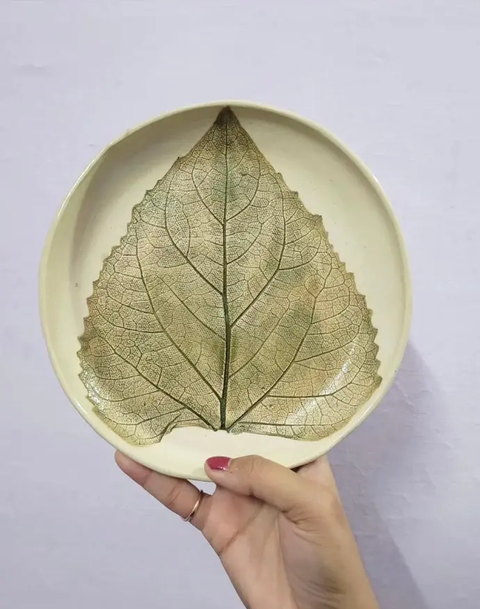 fossil leaf pattern ceramic plate