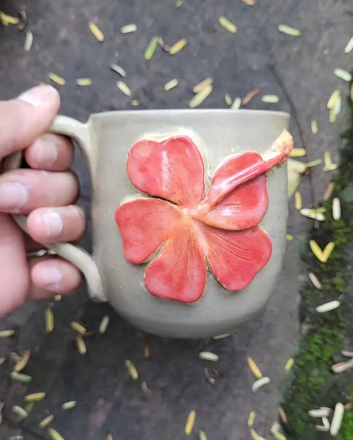 embossed hibiscus ceramic mug