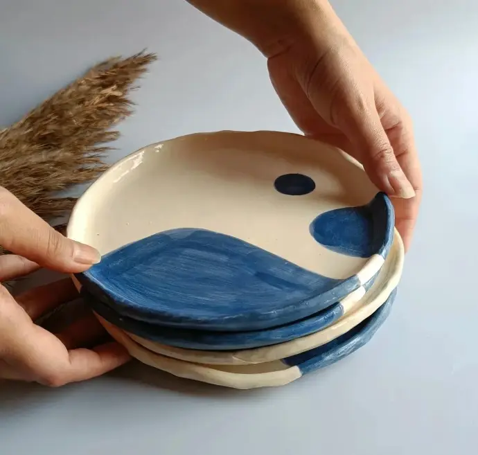 artistic abstract painted ceramic plate