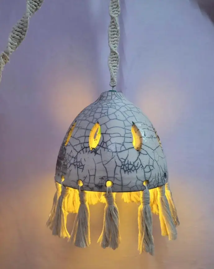 boho style hanging ceramic lamp